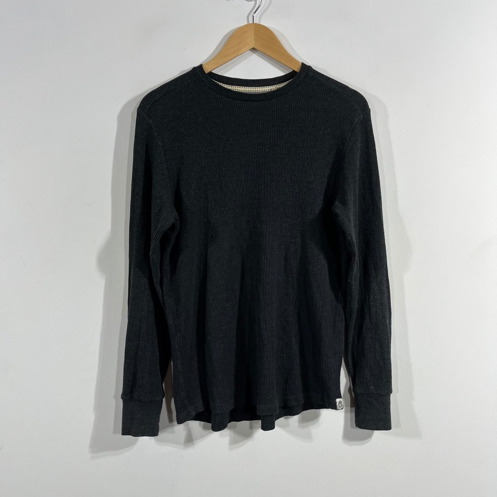 Free Planet Y2K Grunge Mens Waffle Knit Thermal Shirt Gray Small Lounge Casual
